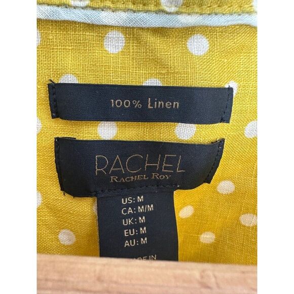 Rachel Roy 100% Linen Yellow Polka Dot Button Down Top Women's Medium - Picture 5 of 7